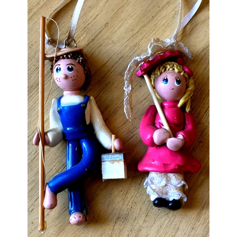VTG handcrafted Salt Dough Dollies Holiday ornaments tom sawyer becky Twain 80s
